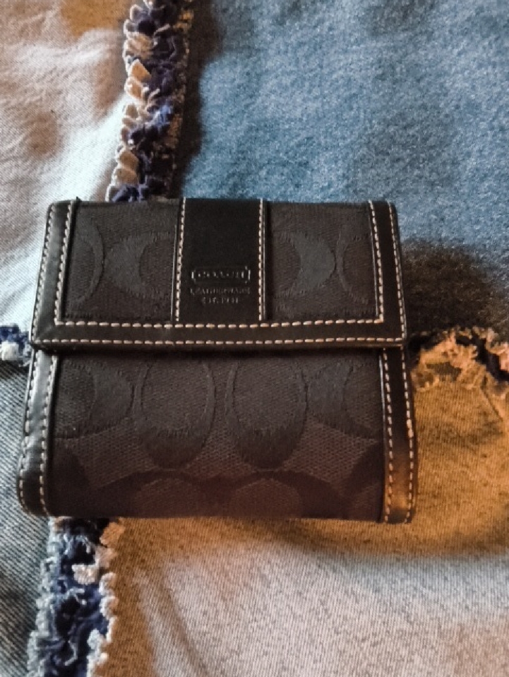Coach Black Signature Jacquard Trifold Wallet Unisex